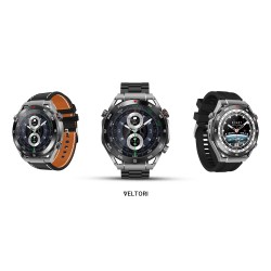 Smartwatch Veltori VT100-1 + Czarny Pasek Silikonowy + Czarny Eko Skóra