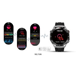 Smartwatch Veltori VT100-1 + Czarny Pasek Silikonowy + Czarny Eko Skóra