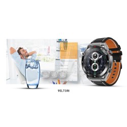 Smartwatch Veltori VT100-1 + Czarny Pasek Silikonowy + Czarny Eko Skóra