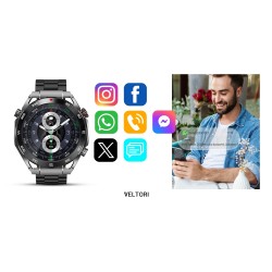 Smartwatch Veltori VT100-1 + Czarny Pasek Silikonowy + Czarny Eko Skóra