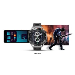 Smartwatch Veltori VT100-1 + Czarny Pasek Silikonowy + Czarny Eko Skóra