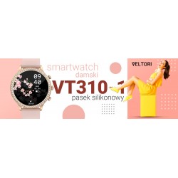 Smartwatch Damski Veltori VT310-1 Złota Bransoleta + Różowy Pasek Silikonowy