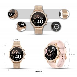 Smartwatch Damski Veltori VT310-1 Złota Bransoleta + Różowy Pasek Silikonowy