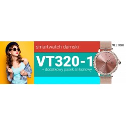 Smartwatch Damski Veltori VT320-1 Złota Bransoleta + Różowy Pasek Silikonowy