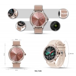 Smartwatch Damski Veltori VT320-1 Złota Bransoleta + Różowy Pasek Silikonowy