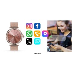 Smartwatch Damski Veltori VT320-1 Złota Bransoleta + Różowy Pasek Silikonowy