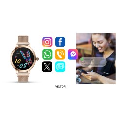 Smartwatch Damski Veltori VT340-1 Złota Bransoleta + Różowy Pasek Silikonowy