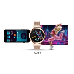 Smartwatch Damski Veltori VT340-1 Złota Bransoleta + Różowy Pasek Silikonowy